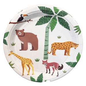 White Safari Wild Animals Large Paper Plates (10 Plates)