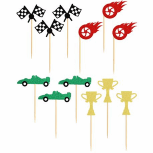 Glitter Race Car Themed Cupcake Toppers (12 Toppers)