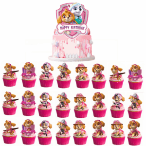 Paw Patrol Themed Cake and Cupcake Topper Set - Pink (Set of 25)
