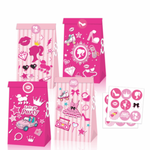 Party Favor Bags with Stickers - Barbie Theme 3 (12 Bags)