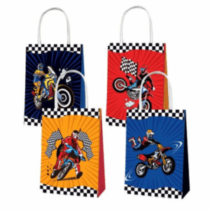 Party Favor Bags with Handles - Motocross Theme - 12 Bags