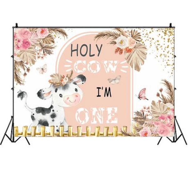 Kid's Birthday Party Table and Photography Backdrop - Cow Farm One-Year-Old, Kid’s Birthday Party Table and Photography Backdrop – Cow Farm One-Year-Old