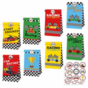 Party Favor Bags with Stickers - Racing Car Theme - 12 Bags