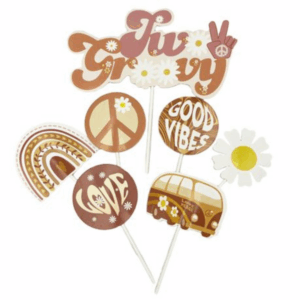 Two Groovy Cake and Cupcake Toppers (Set of 7)