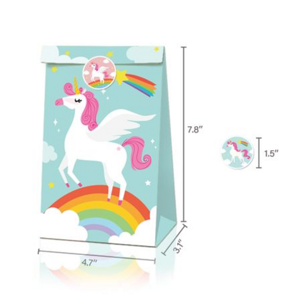 Party Favor Bags with Stickers - Rainbow Unicorn - 12 Bags, Party Favor Bags with Stickers – Rainbow Unicorn – 12 Bags