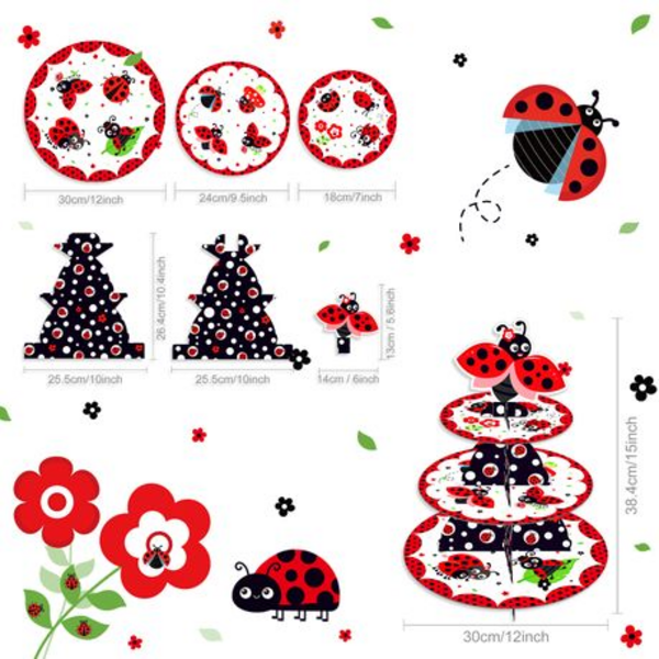 Ladybug Cupcake Stand, Kids Birthday Party 3 Tier Cupcake Stand – Ladybug