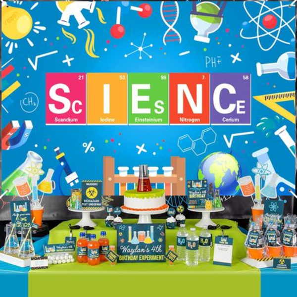 Small Kids Birthday Party Table and Photography Backdrop -Science, Small Kids Birthday Party Table and Photography Backdrop -Science