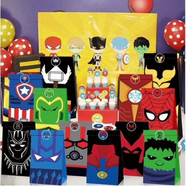 Party Favor Bags with Stickers - Superhero Theme - 12 Bags, Party Favor Bags with Stickers – Superhero Theme – 12 Bags