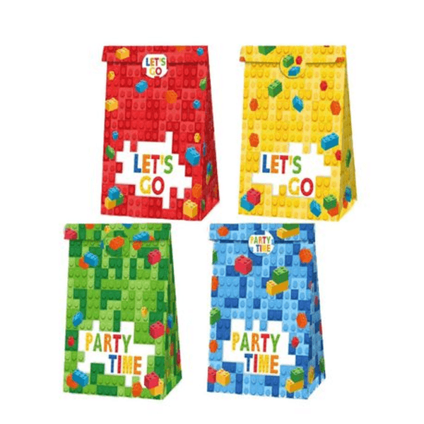 Party Favor Bags with Stickers - Lego Theme - 12 Bags, Party Favor Bags with Stickers – Lego Theme – 12 Bags