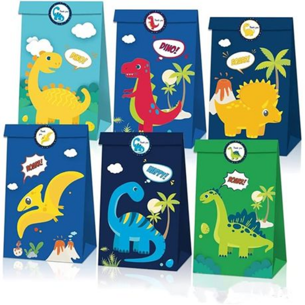 Party Favor Bags with Stickers - Dinosaur Theme, Party Favor Bags with Stickers – Dinosaur Theme (12 Bags)