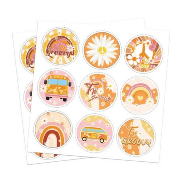 Party Favor Bags with Stickers - Two Groovy Hippy Theme - 12 Bags, Party Favor Bags with Stickers – Two Groovy Hippy Theme – 12 Bags