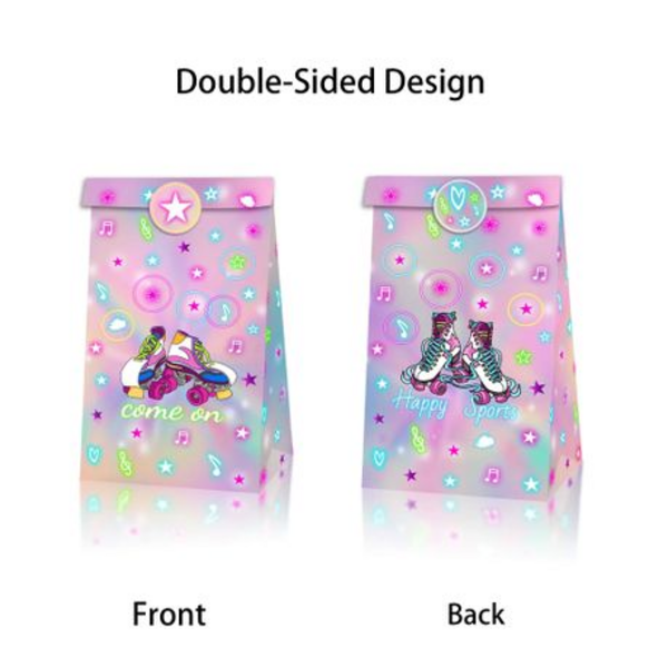 Party Favor Bags with Stickers - Retro Rollerblades Disco Theme - 12 Bags, Party Favor Bags with Stickers – Retro Rollerblades Disco Theme – 12 Bags