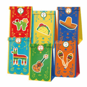 Party Favor Bags with Stickers - Mexican Theme - 12 Bags