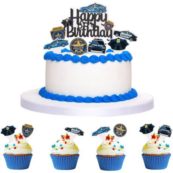 Police Themed Cake & Cupcake Topper Set, Police Themed Cake and Cupcake Topper Set (Set of 25)