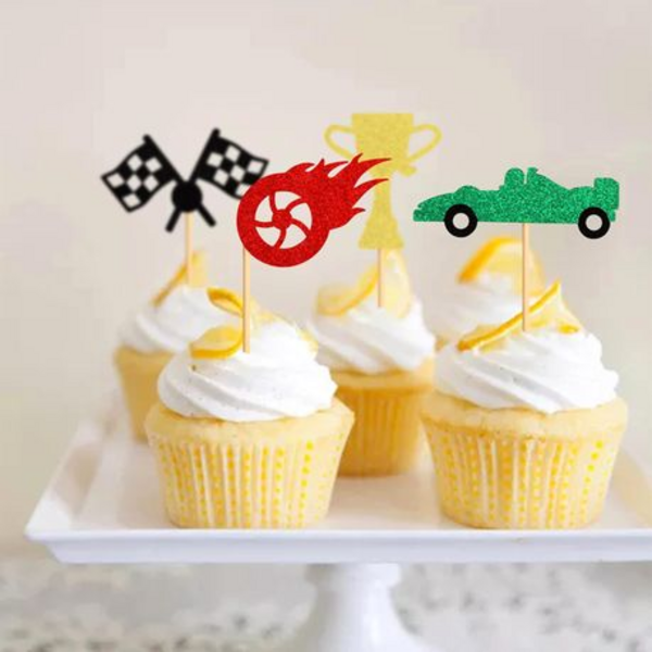 Glitter Race Car Themed Cupcake Toppers (12 Toppers), Glitter Race Car Themed Cupcake Toppers (12 Toppers)