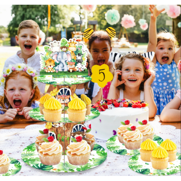 Kids Birthday Party 3 Tier Cupcake Stand - Safari, Kids Birthday Party 3 Tier Cupcake Stand – Safari