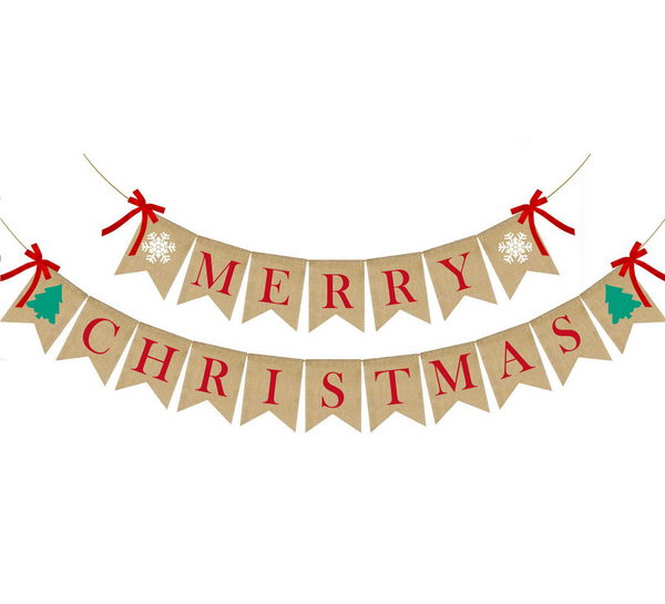 Merry Christmas Burlap Bunting, Merry Christmas Burlap Bunting