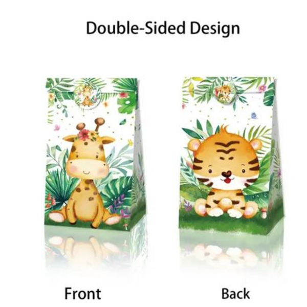 Party Favor Bags with Stickers - Greenery Wild Animals Theme, Party Favor Bags with Stickers – Greenery Wild Animals Theme – 12 Bags