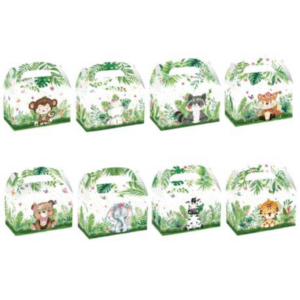 Party Favor Boxes - Greenery Wild Animals Theme - 12 Boxes