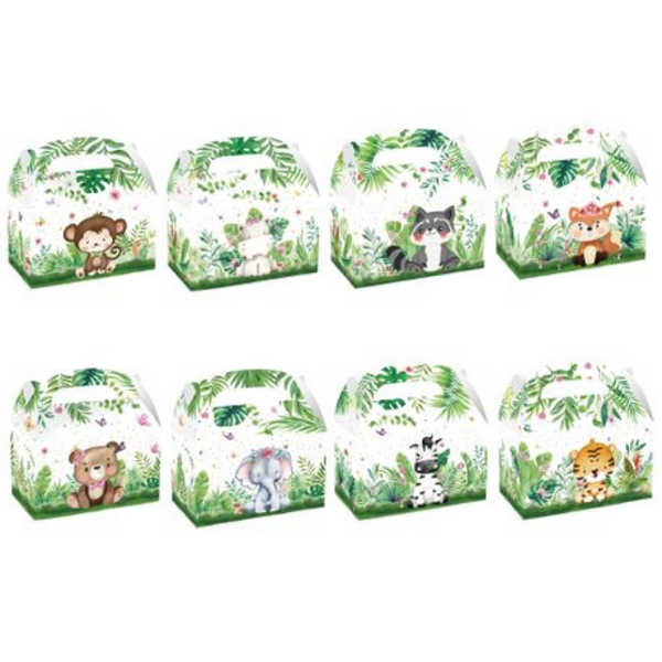 Party Favor Boxes - Greenery Wild Animals Theme, Party Favor Boxes – Greenery Wild Animals Theme – 12 Boxes