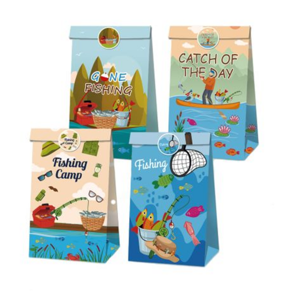 Party Favor Bags with Stickers - Fishing / Catch of the Day Theme, Party Favor Bags with Stickers – Fishing / Catch of the Day Theme (12 Bags)
