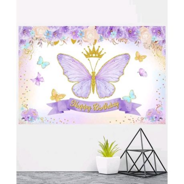 Kids Birthday Party Table & Photography Backdrop - Purple Butterfly, Kids Birthday Party Table & Photography Backdrop – Purple Butterfly