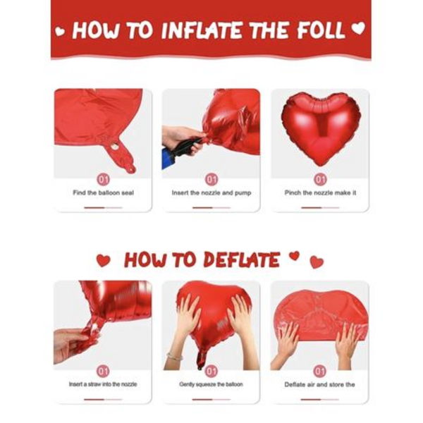 Heart Foil Balloons Set, Red Heart Foil Balloons (Set of 20)
