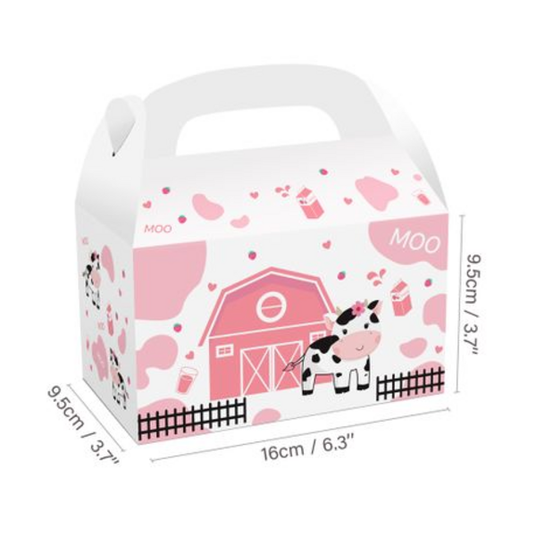 Party Favor Boxes - Pink Cow Farm Theme - 12 Boxes, Party Favor Boxes – Pink Cow Farm Theme – 12 Boxes