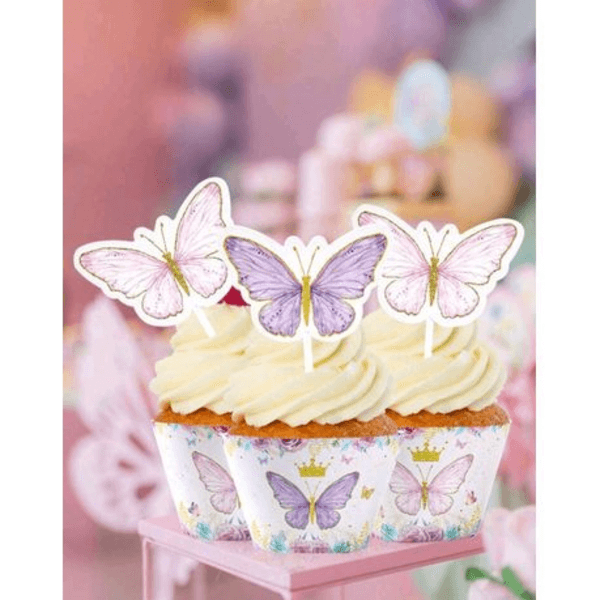 Party Cupcake Holders With Cake Toppers - Butterfly Set of 12, Party Cupcake Holders With Cake Toppers – Butterfly Set of 12