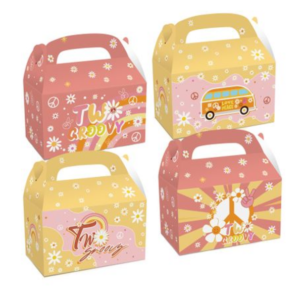 Party Favor Boxes - Two Groovy Hippy Theme - 12 Boxes, Party Favor Boxes – Two Groovy Hippy Theme – 12 Boxes