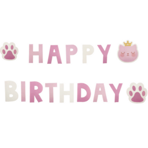 Cat Themed Happy Birthday Banner - Pink