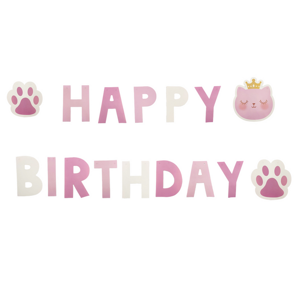 Cat Themed Happy Birthday Banner, Cat Themed Happy Birthday Banner – Pink