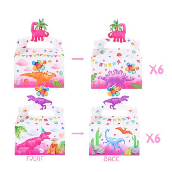 Party Favor Boxes - Girly Dinosaur Theme - 12 Boxes, Party Favor Boxes – Girly Dinosaur Theme – 12 Boxes