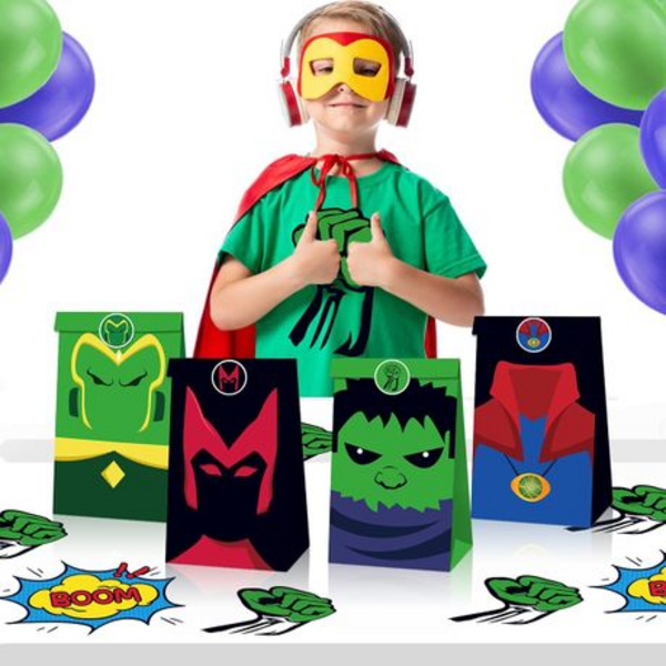 Party Favor Bags with Stickers - Superhero Theme - 12 Bags, Party Favor Bags with Stickers – Superhero Theme – 12 Bags