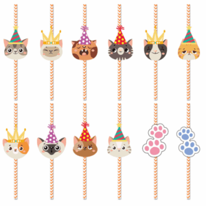 Paper Straws - Cat Themed (24 Straws)