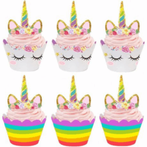 12 Piece Unicorn Cake Topper & 12pcs Wrapping Paper