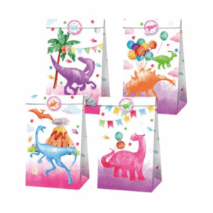 Party Favor Bags with Stickers - Girly Dinosaur Theme - 12 Bags