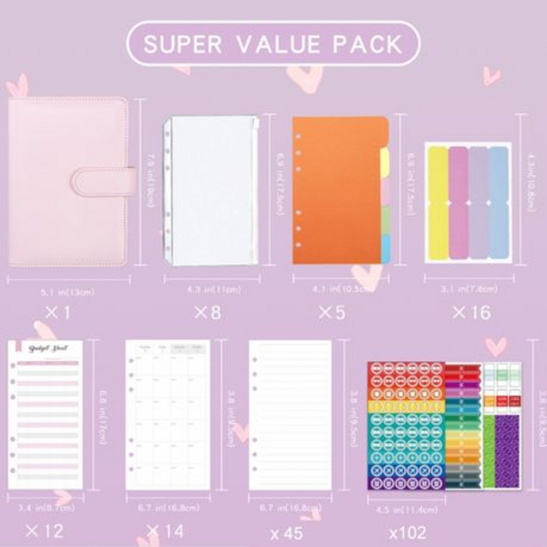 A6 PU Leather Budget Binder Notebook, A6 PU Leather Budget Binder Notebook