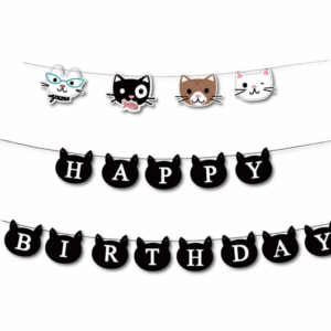 Cat Themed Happy Birthday Banner - Black