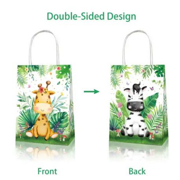 Party Favor Bags with Handles - Baby Safari Animals Theme, Party Favor Bags with Handles – Baby Safari Animals Theme – 12 Bags