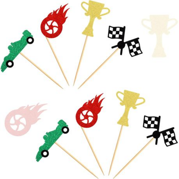Glitter Race Car Themed Cupcake Toppers (12 Toppers), Glitter Race Car Themed Cupcake Toppers (12 Toppers)