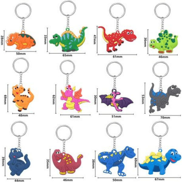 Dinosaur Themed Keychain Favor Set, Dinosaur Themed Keychain Favour Set – 12 Keychains