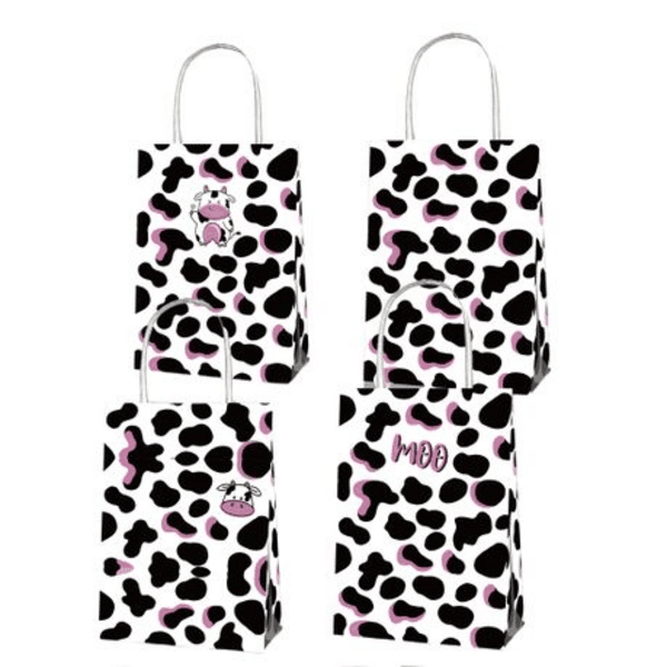 Party Favor Bags with Handles - Pink Cow Farm Theme, Party Favor Bags with Handles – Pink Cow Farm Theme – 12 Bags