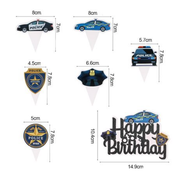 Police Themed Cake & Cupcake Topper Set, Police Themed Cake and Cupcake Topper Set (Set of 25)