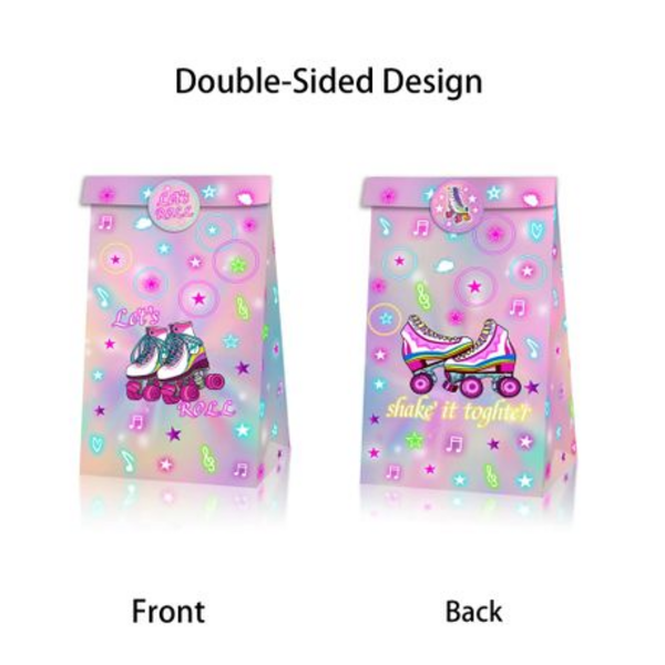 Party Favor Bags with Stickers - Retro Rollerblades Disco Theme - 12 Bags, Party Favor Bags with Stickers – Retro Rollerblades Disco Theme – 12 Bags