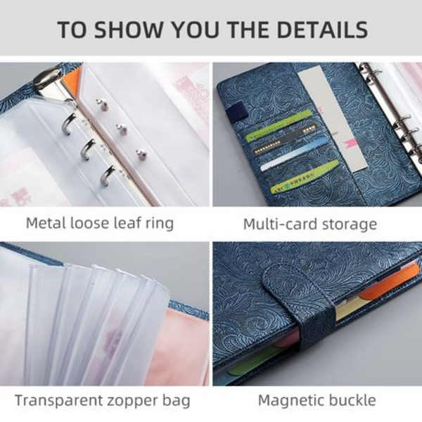 A6 PU Leather Budget Binder Notebook (Frilly Flower Design), A6 PU Leather Budget Binder Notebook (Frilly Flower Design)