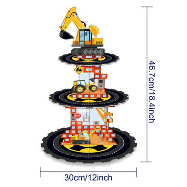 Kids Birthday Party 3 Tier Cupcake Stand - Construction, Kids Birthday Party 3 Tier Cupcake Stand – Construction