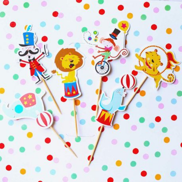 Circus Themed Cupcake Toppers, Circus Themed Cupcake Toppers (24 Toppers)