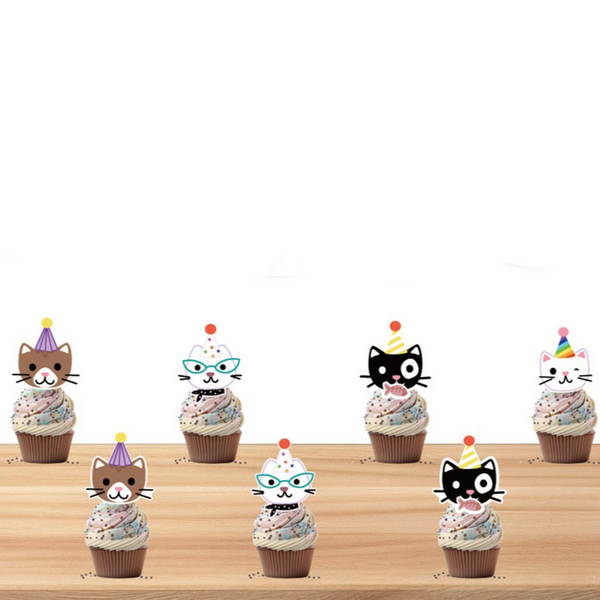 Cat Themed Cupcake Toppers, Cat Themed Cupcake Toppers (8 Topper)