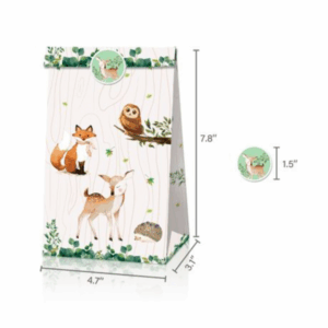 Party Favor Bags with Stickers - Woodland Greenery Animal Theme (12 Bags)